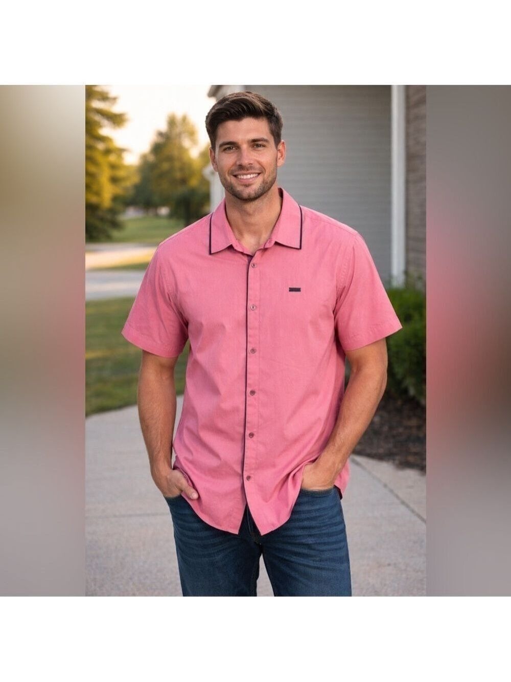 Men's Pink Short Sleeve Shirt